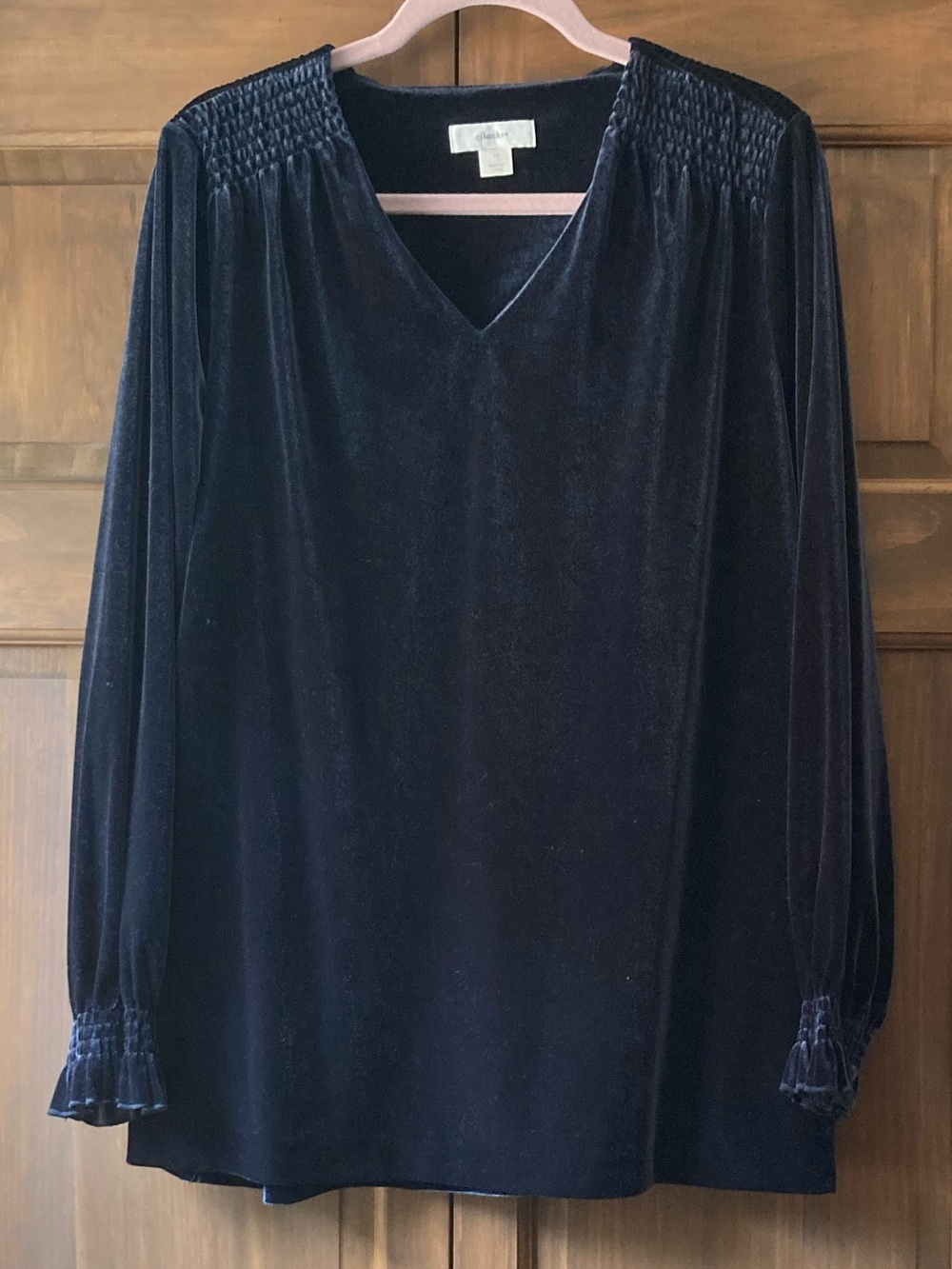 CJ Banks Dark, Smokey Blue Velvet Top 1X